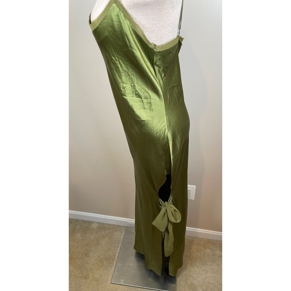 Reformation Malorie Silk Leaf Green Thigh Tie Maxi Dress Size 12 - Picture 8 of 12